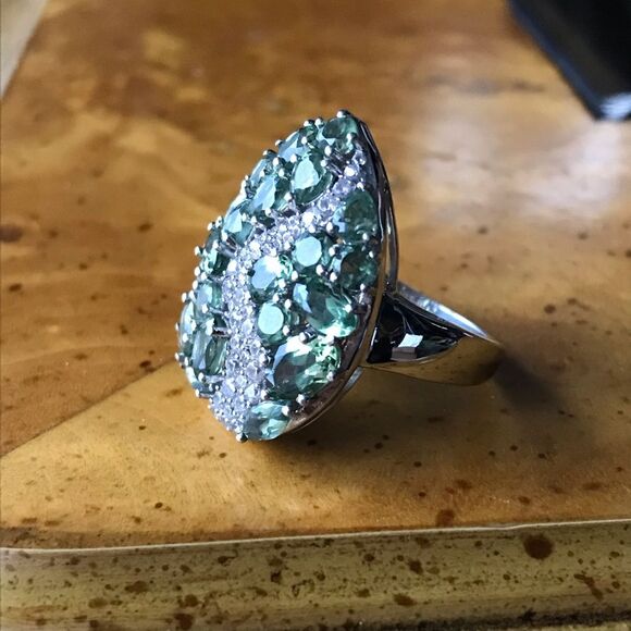 Natural Green Apatite Sterling Silver Artistic Ring Size 5 - Picture 7 of 8